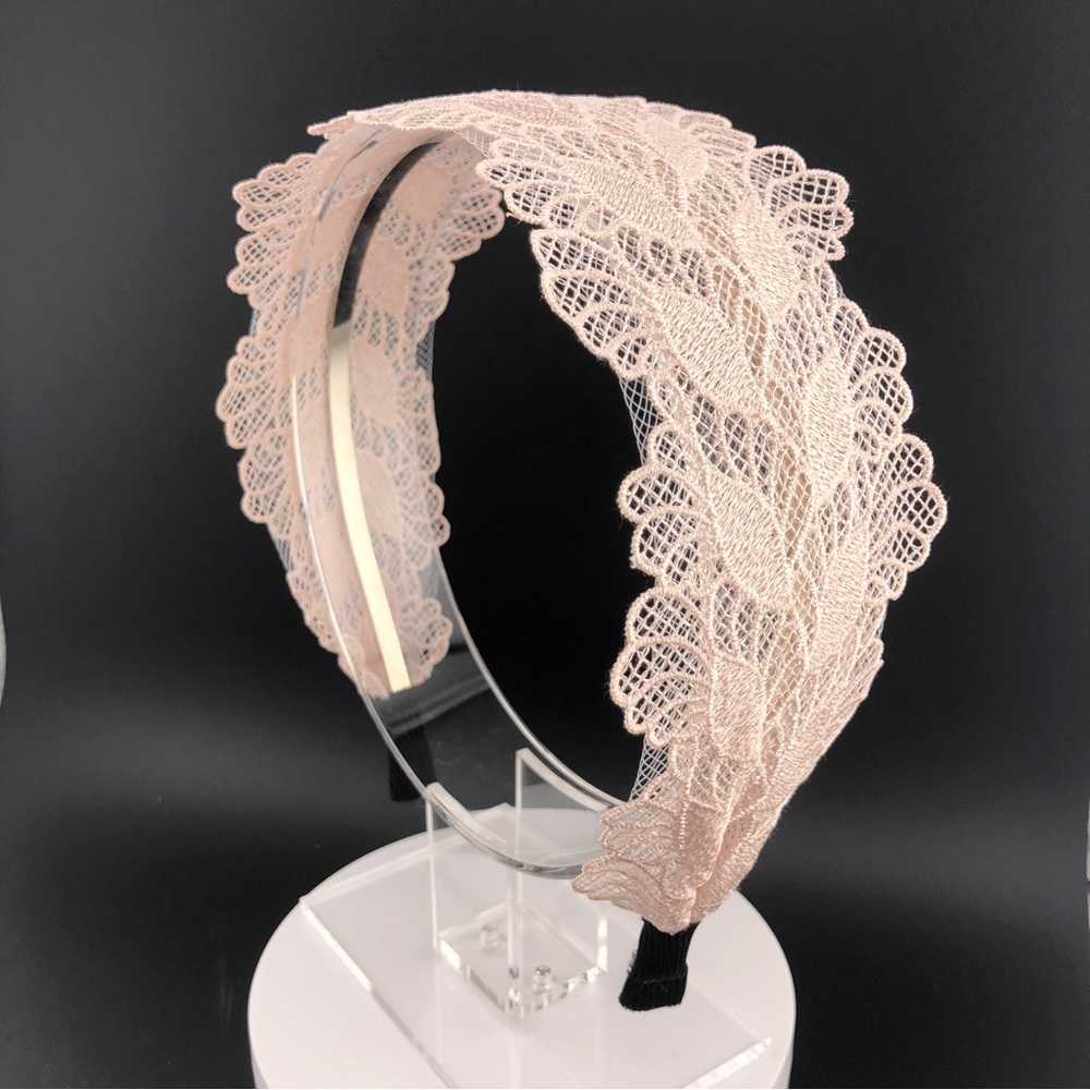 Floral Leaves Lace Embroidery Headband, Boho Chic, New, Handmade - Tan Color